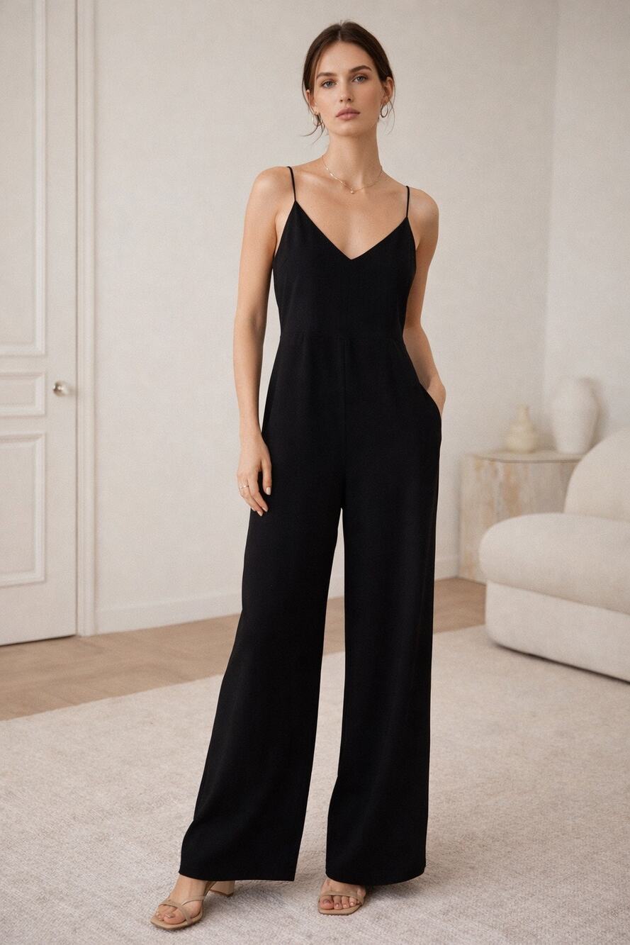 Anthropologie Womens The Essential Jumpsuit Size 8 Black Minimalist Casual